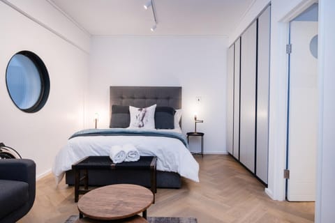 Bed, wardrobe
