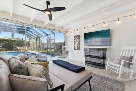 Patio, TV and multimedia, Living room, Other, Seating area, Pool view, Swimming pool, sunbed