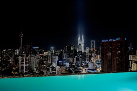 Night, City view, Pool view, Swimming pool