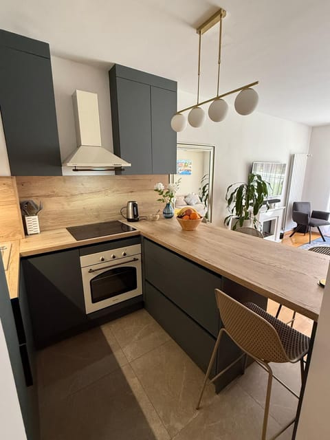 Kitchen or kitchenette, stove