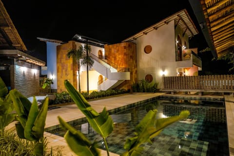 Property building, Night, Swimming pool