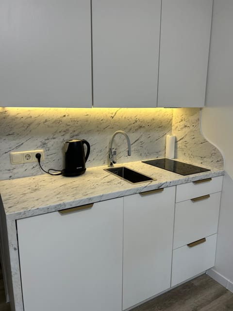 Kitchen or kitchenette, stove