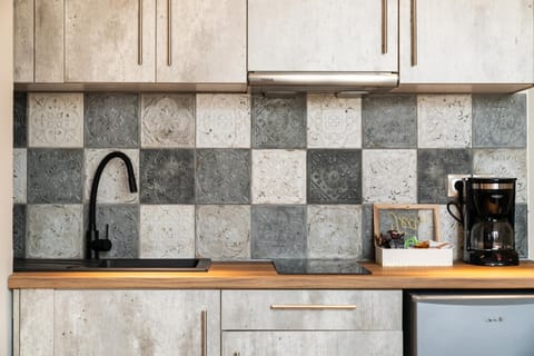 Kitchen or kitchenette, stove