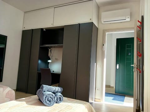 Bed, Photo of the whole room, Bedroom, towels, wardrobe, air conditioner