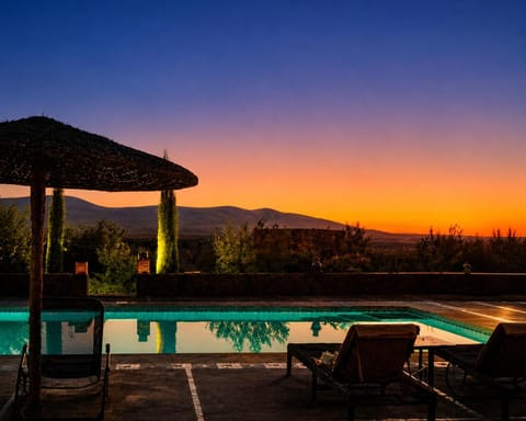 Patio, Day, Natural landscape, Mountain view, Pool view, Swimming pool, Sunrise, Sunset, sunbed