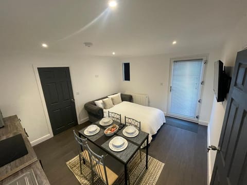 Bed, TV and multimedia, Kitchen or kitchenette, Living room, Photo of the whole room, Seating area, Dining area