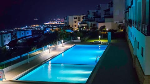 Night, City view, Pool view, Swimming pool