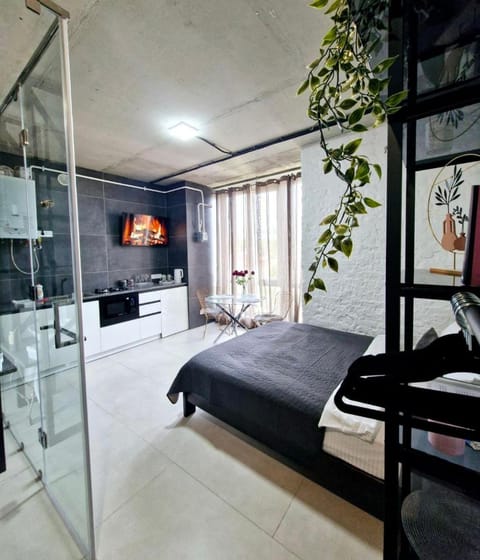 Bed, TV and multimedia, Kitchen or kitchenette, Photo of the whole room, Bedroom
