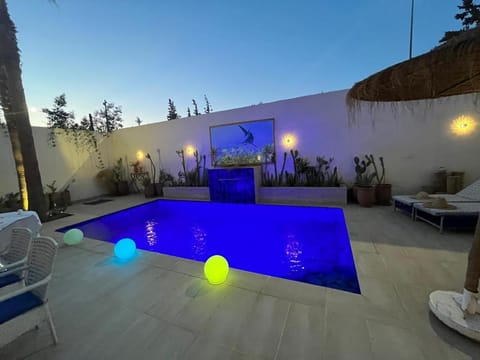 Patio, Night, Evening entertainment, Pool view, Swimming pool