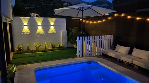 Night, Natural landscape, Pool view, Swimming pool, sunbed