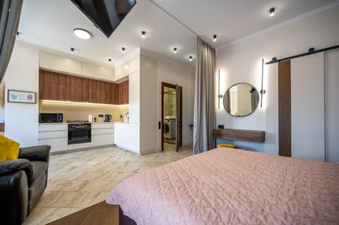 Bed, TV and multimedia, Photo of the whole room, kitchen, air conditioner