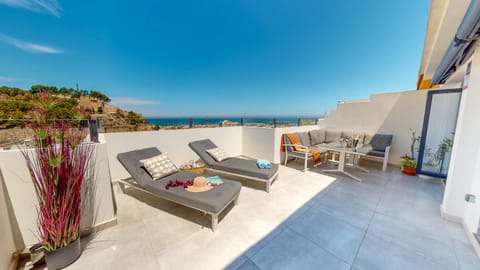 Patio, Day, Natural landscape, View (from property/room), Balcony/Terrace, Living room, Seating area, Sea view, sunbed