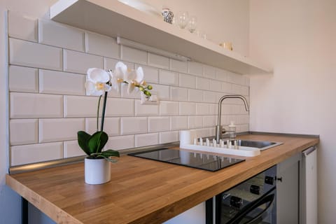 Kitchen or kitchenette, stove