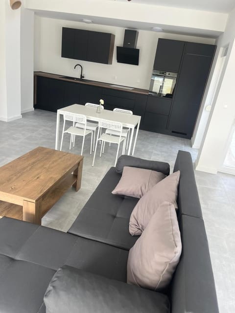 Kitchen or kitchenette, Living room, Seating area, Dining area