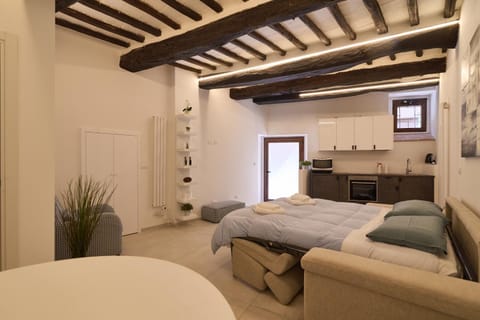 Bed, TV and multimedia, Kitchen or kitchenette, Living room, Photo of the whole room, Seating area, Bedroom