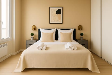 Bed, Bedroom, towels