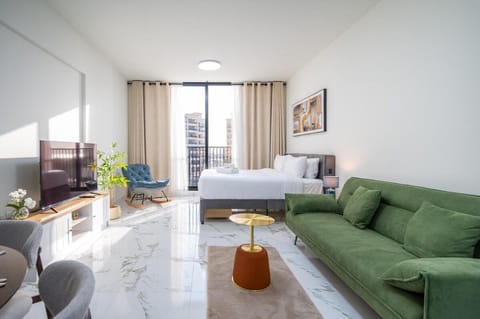 Bed, Living room, Seating area