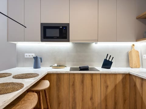 Kitchen or kitchenette, minibar, stove