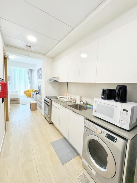 Kitchen or kitchenette, oven, toaster, washing machine