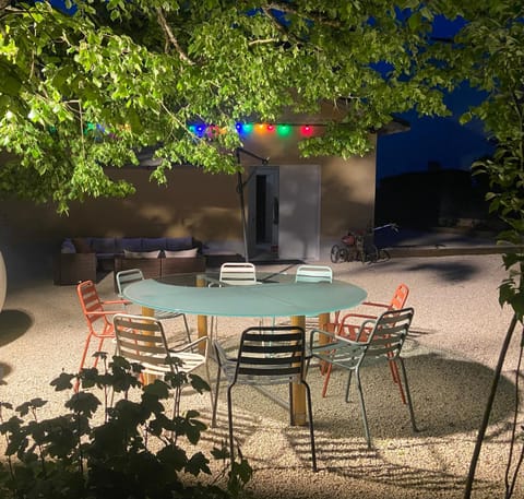 Patio, Night, Garden, Dining area, Garden view