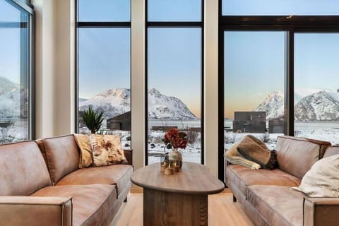 Natural landscape, Winter, Living room, Seating area, Mountain view