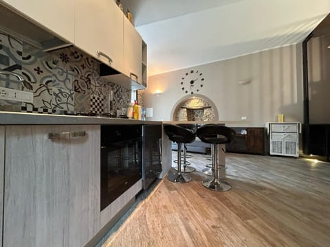 Kitchen or kitchenette, stove