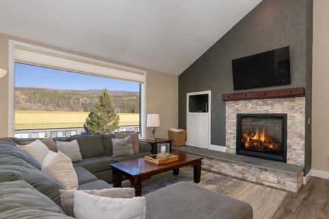Day, TV and multimedia, View (from property/room), Living room, Seating area, Mountain view, fireplace, furniture