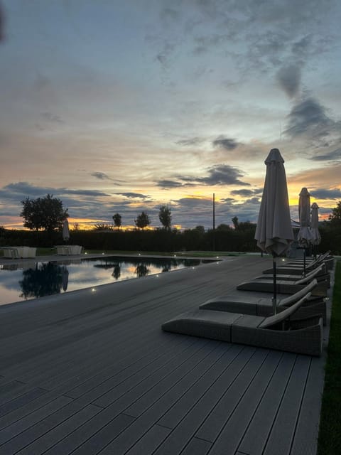 Natural landscape, Swimming pool, Sunset, sunbed