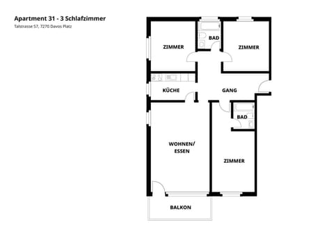 Großzügige 3 Schlafzimmer Wohnungen in Davos Bergblick zentral Apartment in Davos