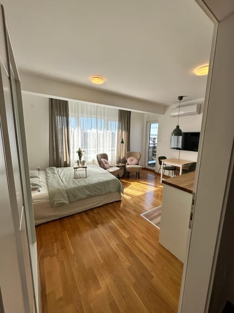 Bed, TV and multimedia, Kitchen or kitchenette, Living room, Photo of the whole room, Seating area