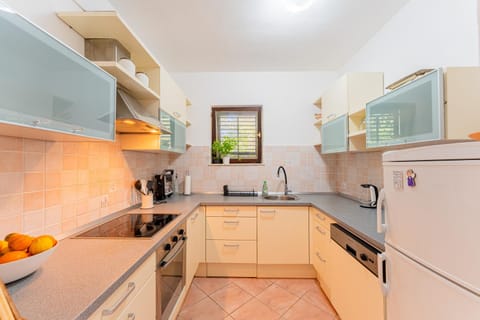 Kitchen or kitchenette, dishwasher, oven, stove