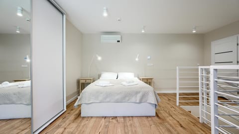 Bed, Bedroom, towels, wardrobe, air conditioner