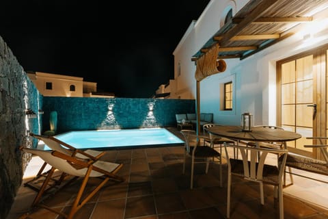 Patio, Night, Natural landscape, Pool view, Swimming pool, sunbed