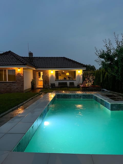 Property building, Night, Swimming pool