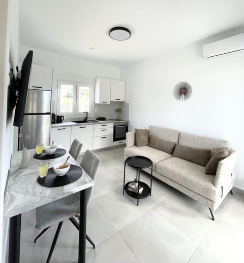 Kitchen or kitchenette, Living room, Seating area, Dining area, air conditioner