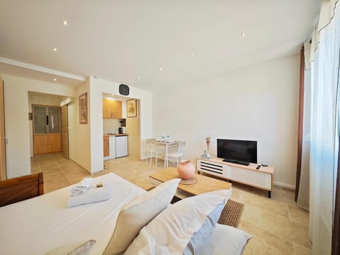 Bed, TV and multimedia, Kitchen or kitchenette, Seating area, Bedroom