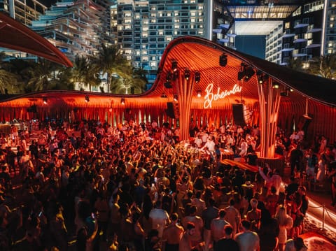 Evening entertainment, group of guests