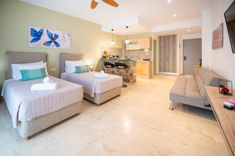 Bed, TV and multimedia, Kitchen or kitchenette, Photo of the whole room, Bedroom