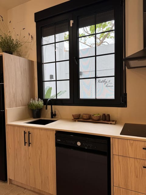 Kitchen or kitchenette, stove