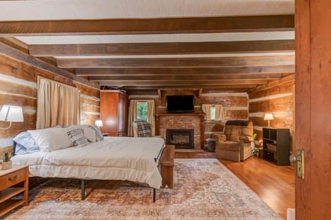 Bed, TV and multimedia, Photo of the whole room, Seating area, Bedroom, fireplace