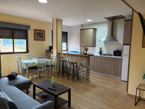 Kitchen or kitchenette, Living room, Seating area, Dining area, stove