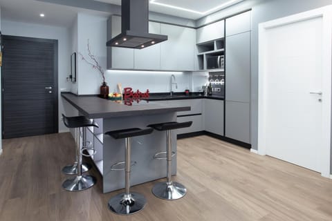 Kitchen or kitchenette, stove