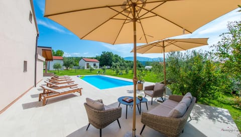 Property building, Patio, Garden, View (from property/room), Seating area, Garden view, Pool view, Swimming pool, sunbed