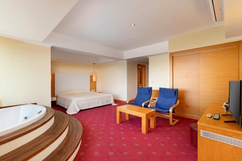 Bed, Hot Tub, TV and multimedia, Living room, Photo of the whole room, Seating area, Bedroom