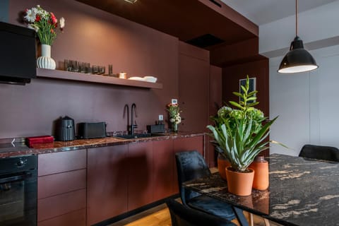 Kitchen or kitchenette, stove