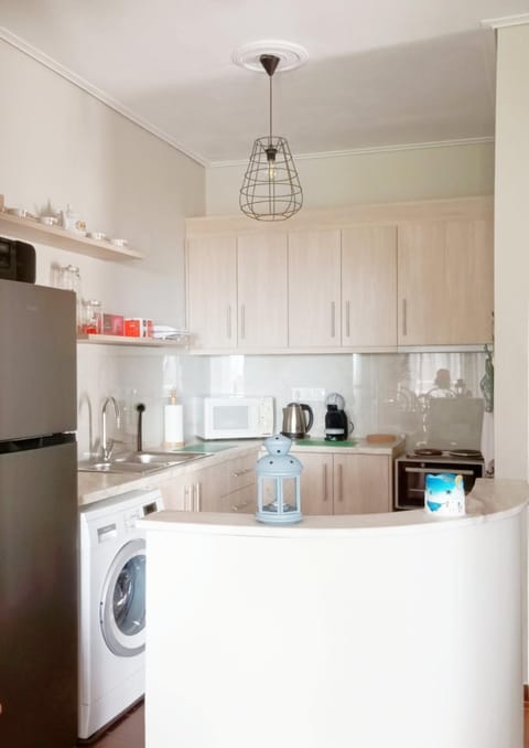 Kitchen or kitchenette, oven, stove, washing machine