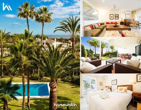 Patio, Day, BBQ facilities, BBQ facilities, Garden, Balcony/Terrace, Living room, Lounge or bar, Seating area, Bedroom, Pool view, Sea view, Swimming pool, sunbed, towels
