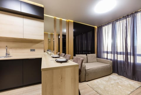 Kitchen or kitchenette, Living room, Seating area