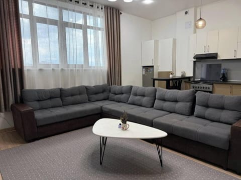 Kitchen or kitchenette, Living room, Seating area, Dining area