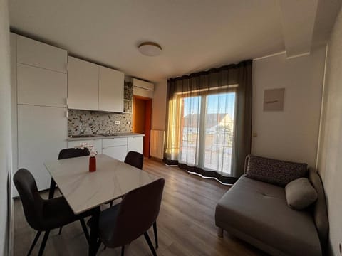 Kitchen or kitchenette, Living room, Seating area, Dining area